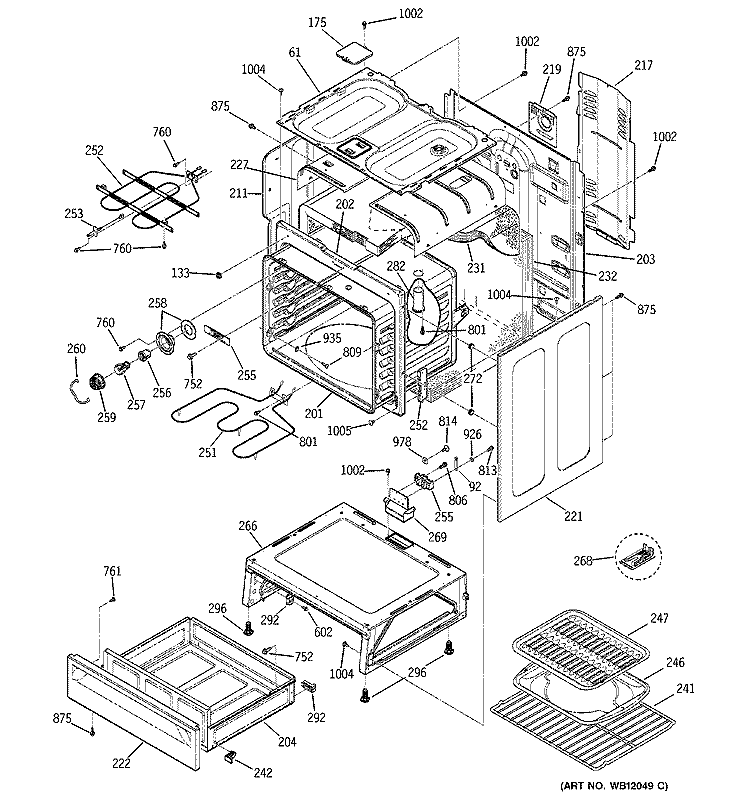 BODY PARTS Diagram and Parts List for JBP26CB1CC  General Electric Range