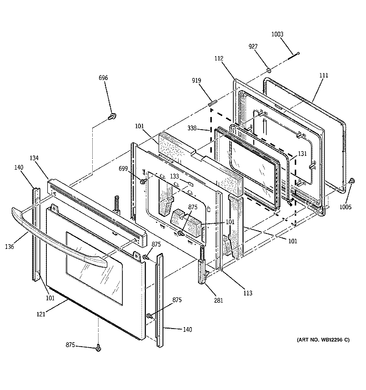 DOOR Diagram and Parts List for JBP78SD1SB  General Electric Range