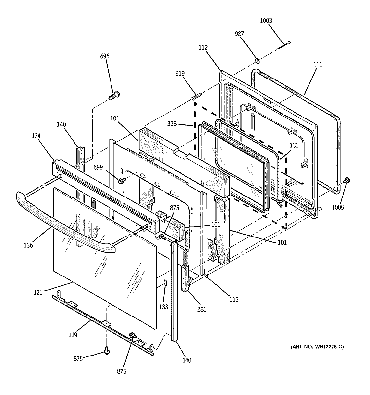 DOOR Diagram and Parts List for JBP79BB5BB  General Electric Range