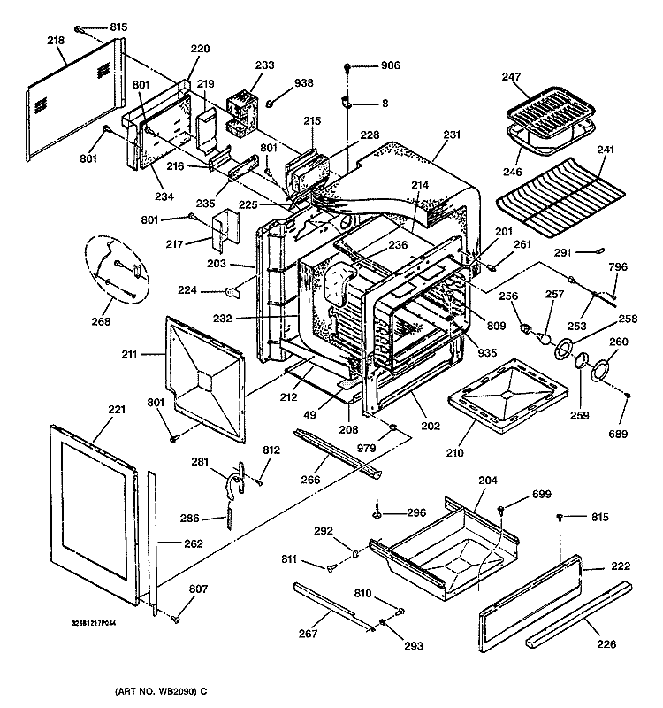 BODY PARTS Diagram and Parts List for JGSP23BEY2BB  General Electric Range
