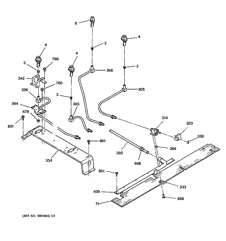 SURFACE BURNER Diagram and Parts List for JGSP23BEY2BB  General Electric Range