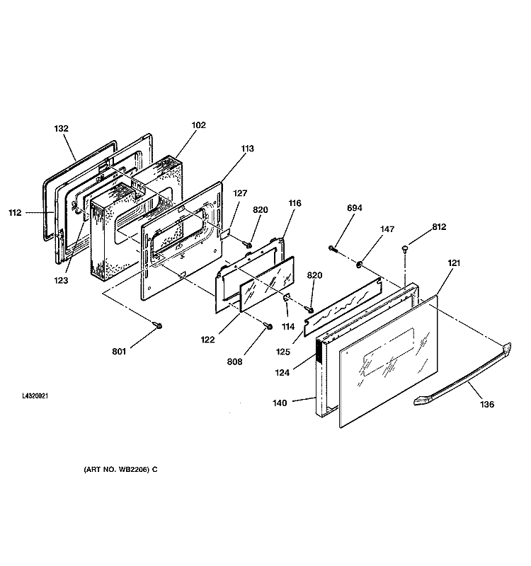 DOOR Diagram and Parts List for JGSP23BEY3BB  General Electric Range