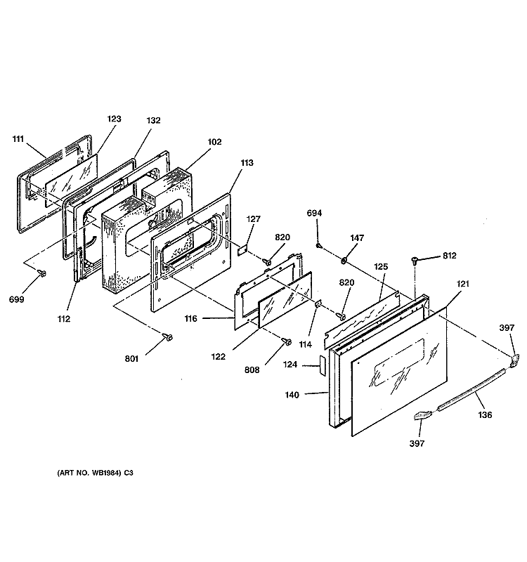 DOOR Diagram and Parts List for JGSP23WEY3WW  General Electric Range