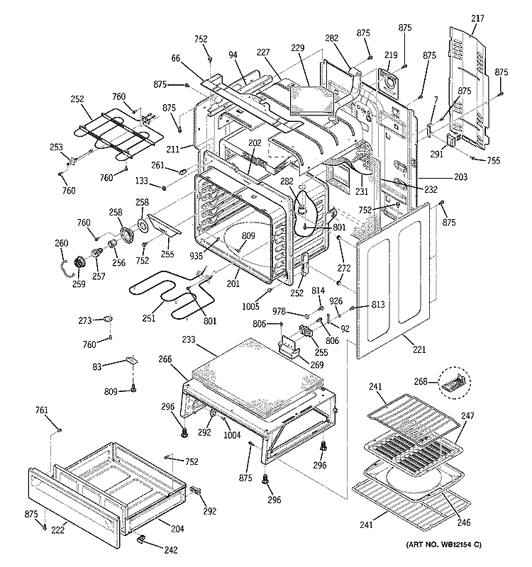 BODY PARTS Diagram and Parts List for JB900WD1WW  General Electric Range