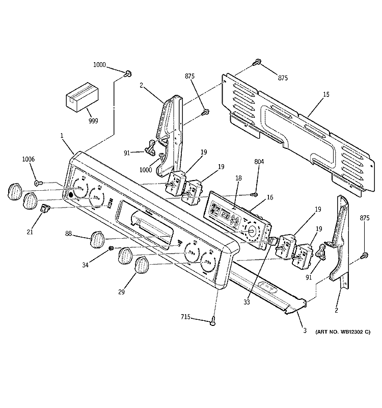 CONTROL PANEL Diagram and Parts List for JBP35CD1CC  General Electric Range