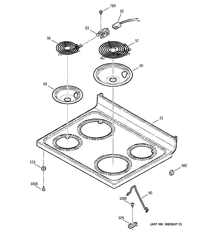 COOKTOP Diagram and Parts List for JBP35CD1CC  General Electric Range
