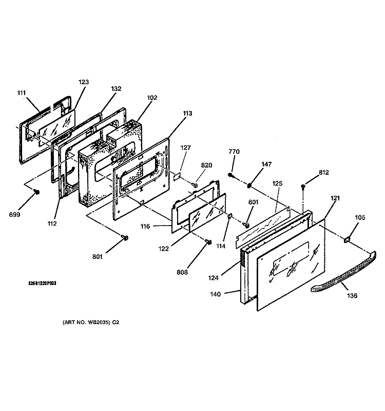 DOOR Diagram and Parts List for JGSP44BEY2BB  General Electric Range