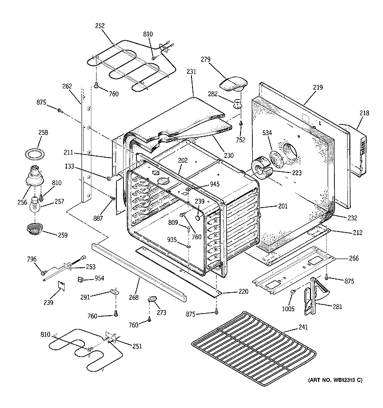LOWER BODY Diagram and Parts List for JTP27WA5WW  General Electric Wall Oven
