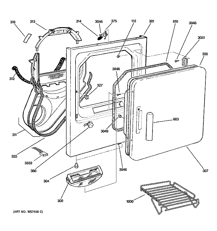 FRONT PANEL Diagram and Parts List for DPSB519GB0CC  General Electric Dryer