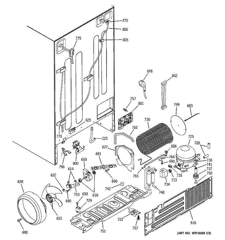 SEALED SYSTEM & MOTHER BOARD Diagram and Parts List for PSG29NHMACBB  General Electric Refrigerator