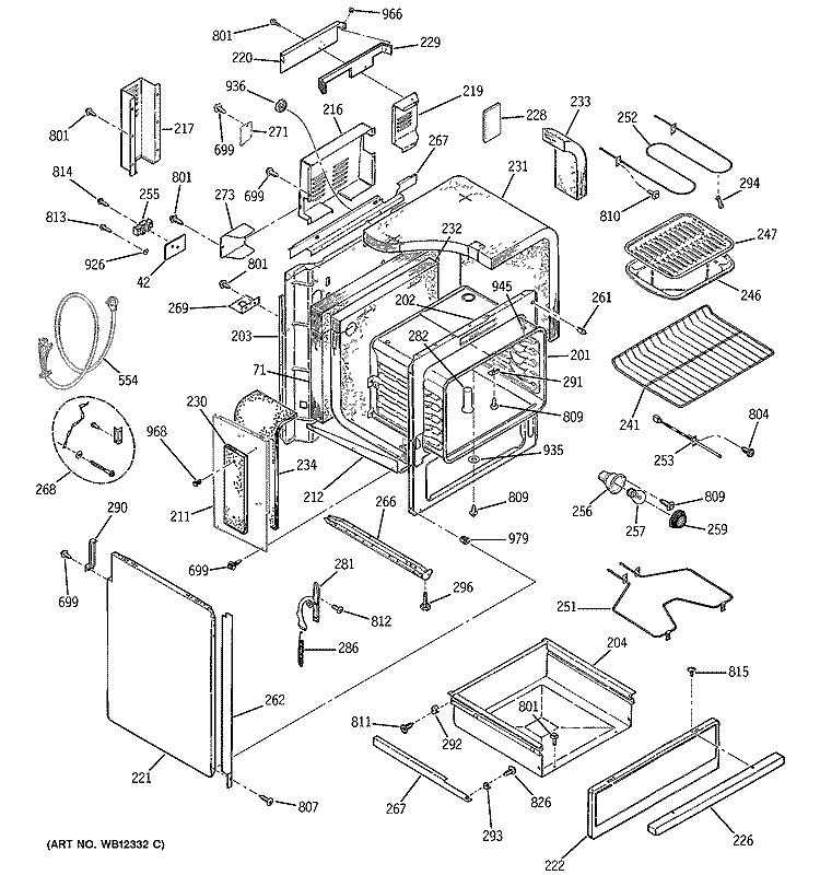 BODY PARTS Diagram and Parts List for JCSP39BW4BB  General Electric Range