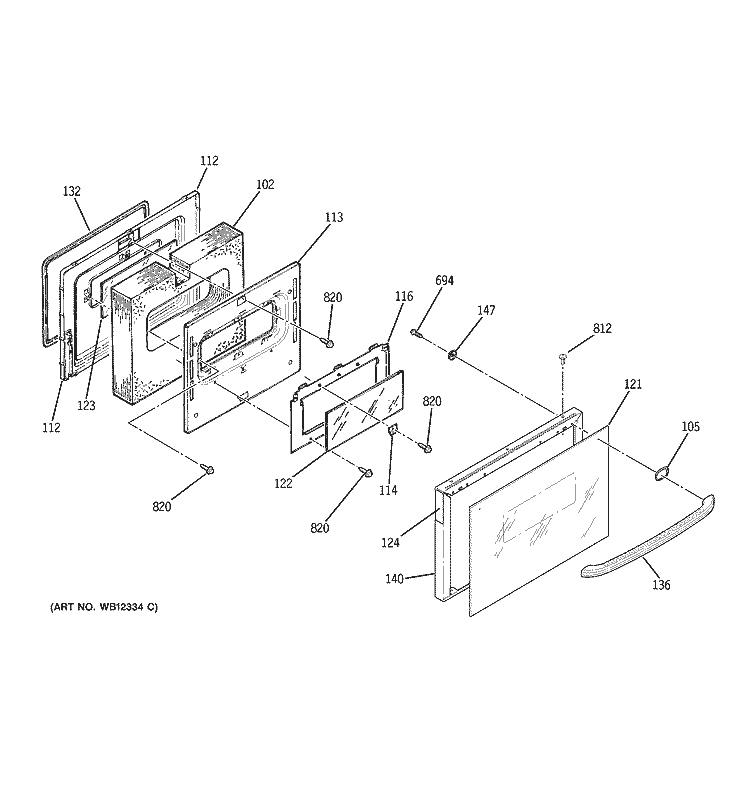DOOR Diagram and Parts List for JCSP39BW4BB  General Electric Range