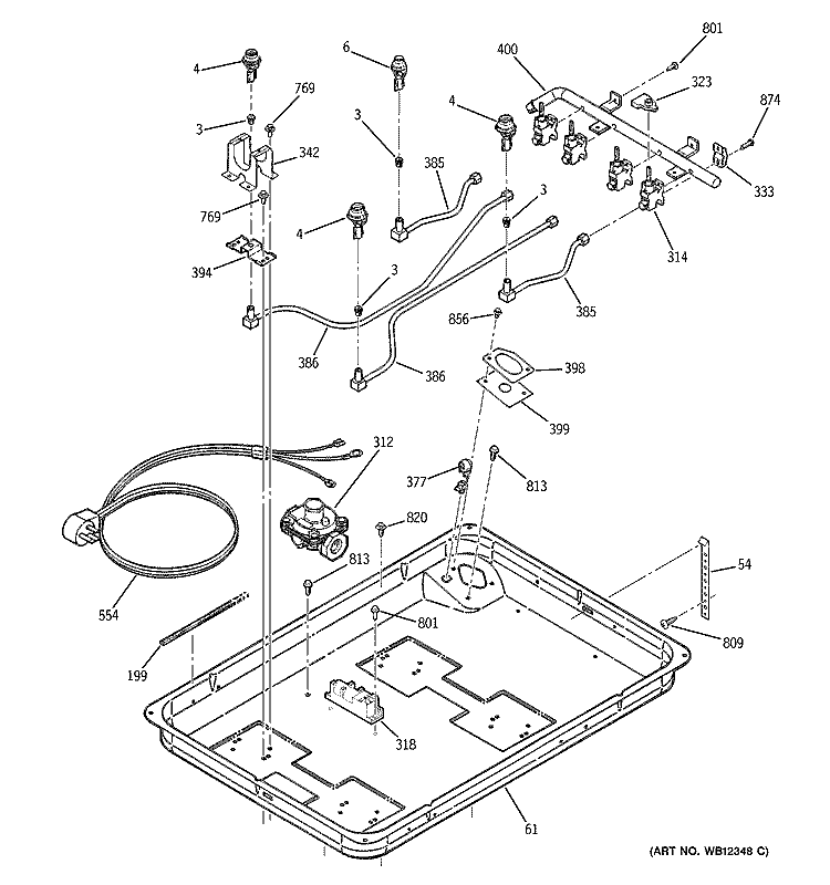 GAS BURNER Diagram and Parts List for JGP930SED1SS  General Electric Cooktop