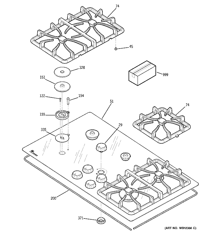 COOKTOP Diagram and Parts List for ZGU36GGBD1BB  General Electric Cooktop