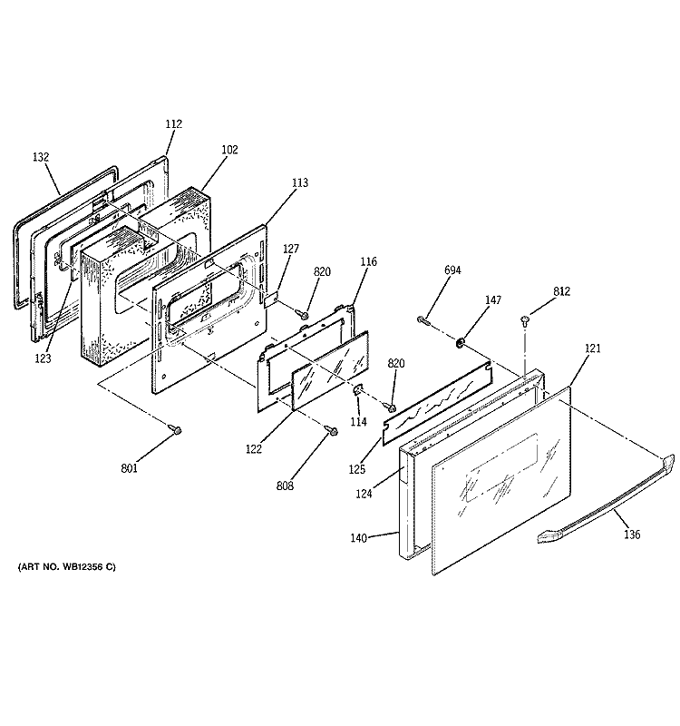 DOOR Diagram and Parts List for JGSP23BEY5BB  General Electric Range