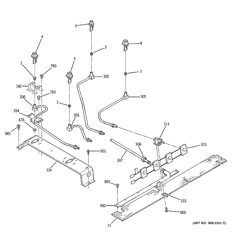 SURFACE BURNER Diagram and Parts List for JGSP23BEY5BB  General Electric Range