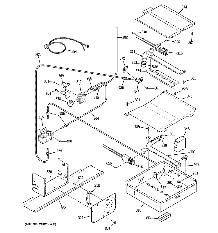 OVEN BURNER Diagram and Parts List for JGSP23BEY5BB  General Electric Range