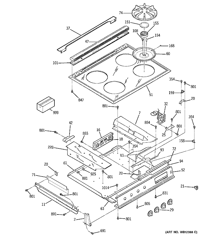 CONTROL PANEL & COOKTOP Diagram and Parts List for JGSP44WEY8WW  General Electric Range