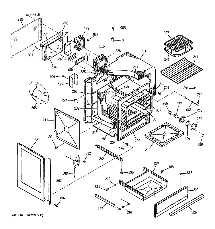 BODY PARTS Diagram and Parts List for JGSP44WEY8WW  General Electric Range