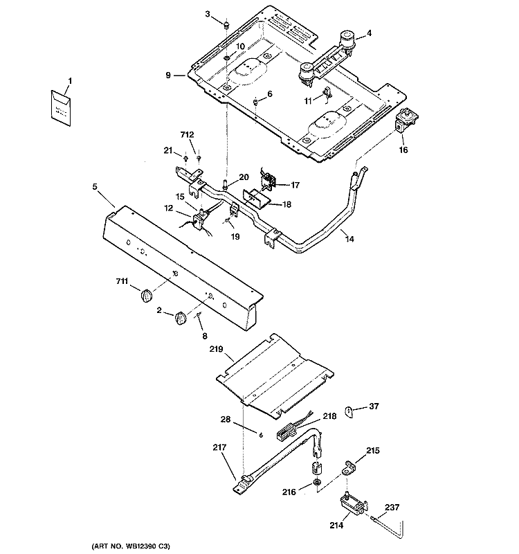 GAS & BURNER PARTS Diagram and Parts List for JGBS04BEA6WH  General Electric Range