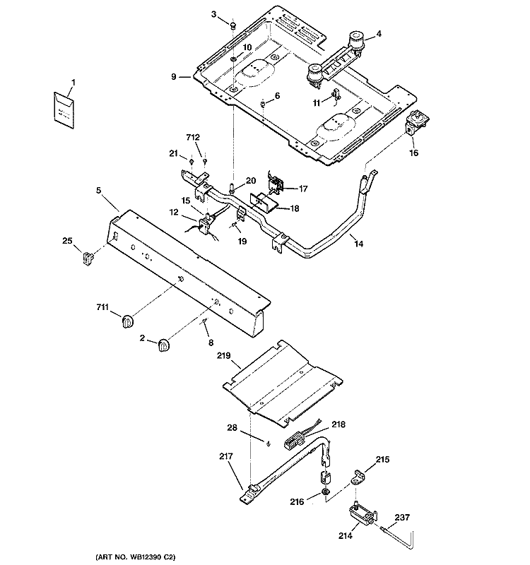 GAS & BURNER PARTS Diagram and Parts List for JGBS07PEA5WW  General Electric Range