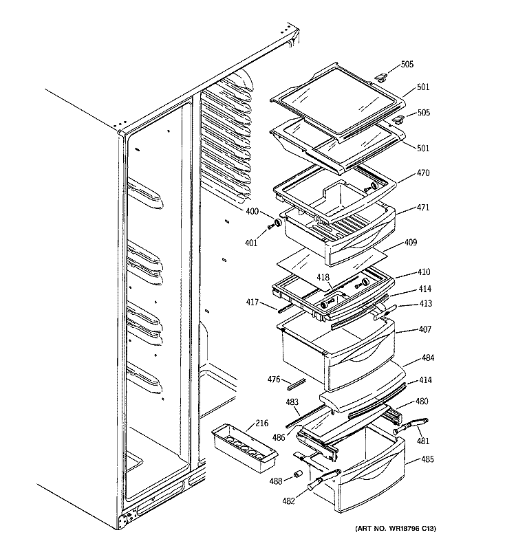 FRESH FOOD SHELVES Diagram and Parts List for GCK21LEMAFCC  General Electric Refrigerator
