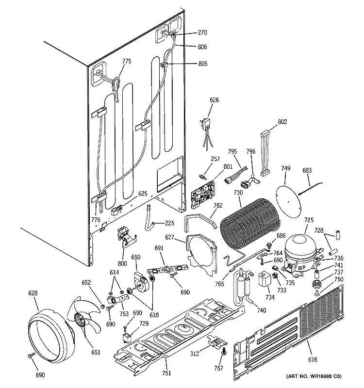 SEALED SYSTEM & MOTHER BOARD Diagram and Parts List for PCK23NHMAFCC  General Electric Refrigerator