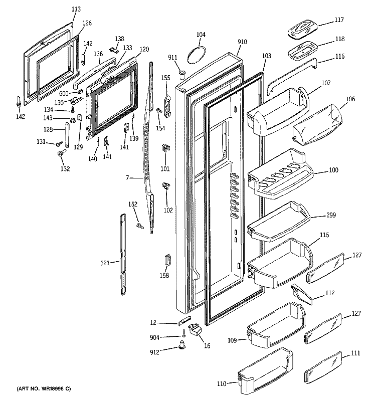 FRESH FOOD DOOR Diagram and Parts List for PCK23NHMAFCC  General Electric Refrigerator