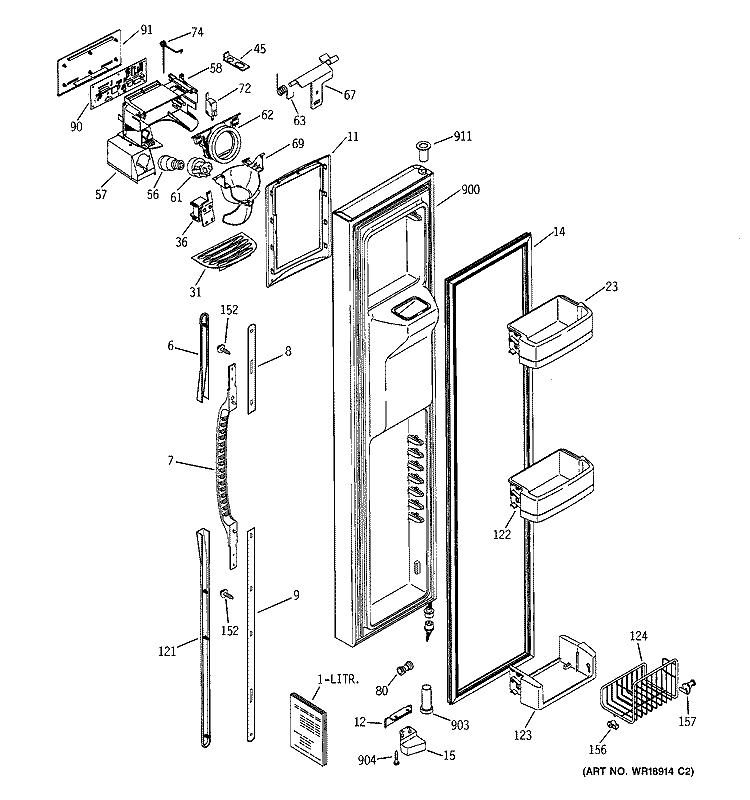 FREEZER DOOR Diagram and Parts List for GSS25PGMECC  General Electric Refrigerator