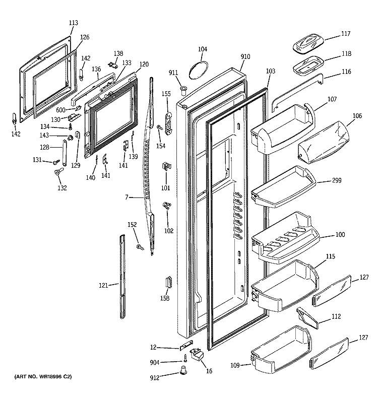 FRESH FOOD DOOR Diagram and Parts List for PSK27NHMACWW  General Electric Refrigerator