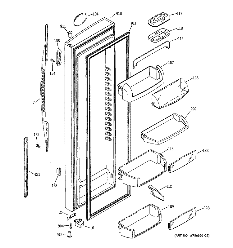 FRESH FOOD DOOR Diagram and Parts List for PSK29NGMACCC  General Electric Refrigerator