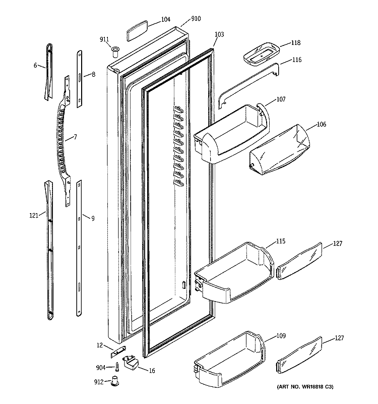 FRESH FOOD DOOR Diagram and Parts List for ESS25LGMEWW  General Electric Refrigerator