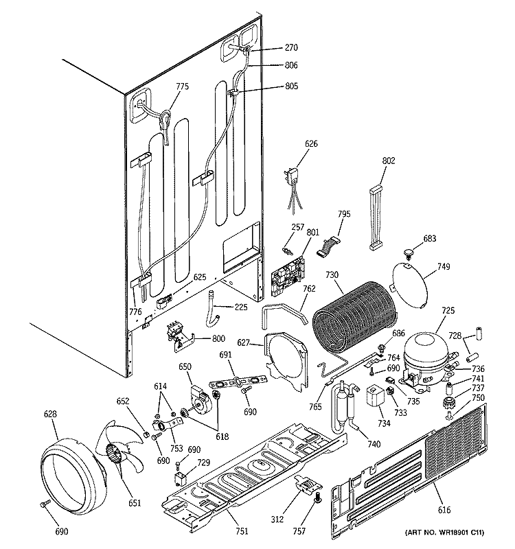 SEALED SYSTEM & MOTHER BOARD Diagram and Parts List for ESS25LGMEWW  General Electric Refrigerator