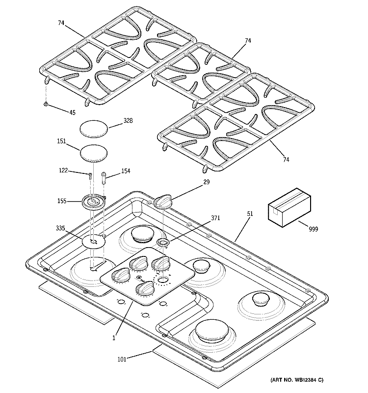 COOKTOP Diagram and Parts List for JGP963BEC1BB  General Electric Cooktop