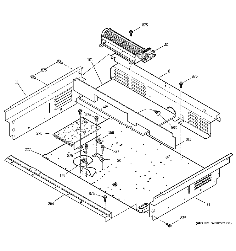COOLING FAN Diagram and Parts List for JCS966TD1WW  General Electric Range