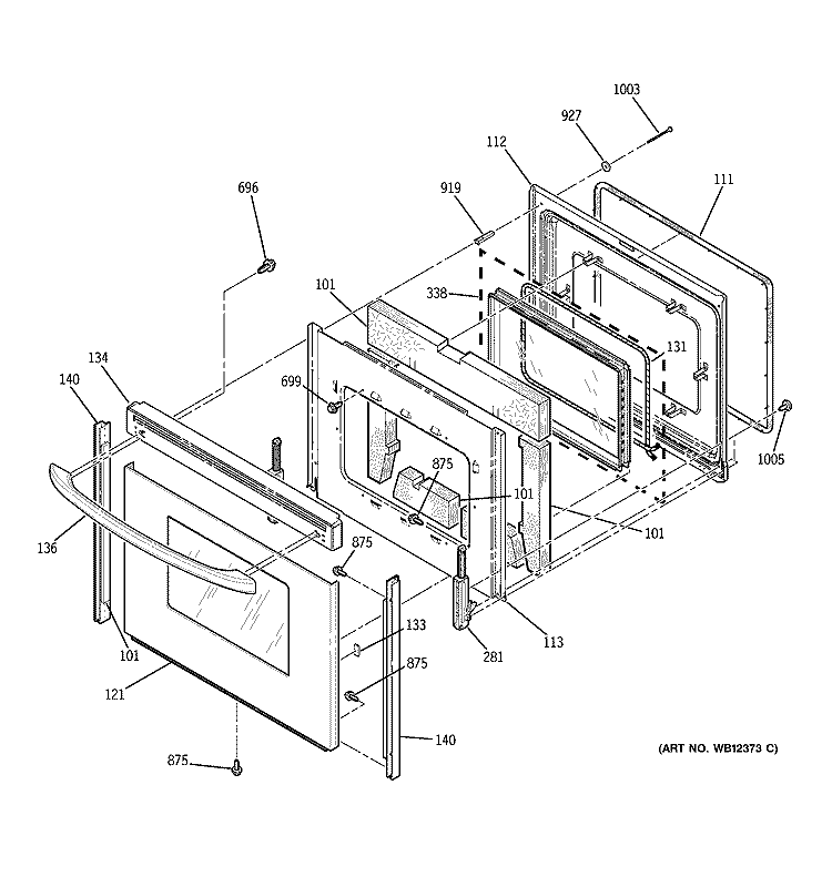 DOOR Diagram and Parts List for EER3001D00SS  General Electric Range