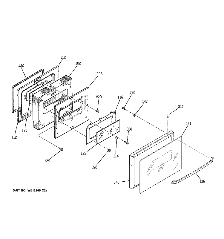 DOOR Diagram and Parts List for JDP39BW5BB  General Electric Range