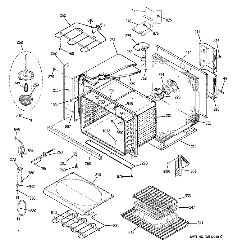 BODY PARTS Diagram and Parts List for JCTP18SD1SS  General Electric Wall Oven