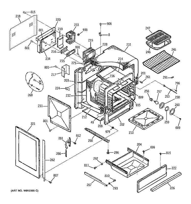 BODY PARTS Diagram and Parts List for JGSP44CEY1CC  General Electric Range