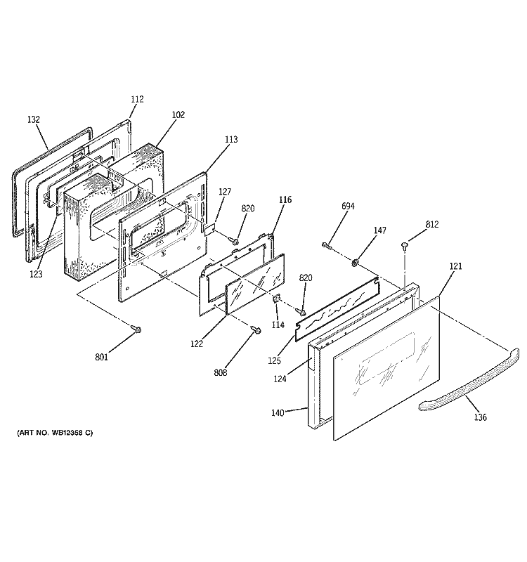 DOOR Diagram and Parts List for JGSP44CEY1CC  General Electric Range