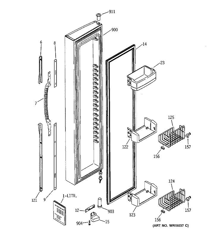 FREEZER DOOR Diagram and Parts List for GCK23LCMAFCC  General Electric Refrigerator