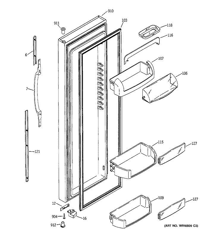 FRESH FOOD DOOR Diagram and Parts List for GSS25LGMEWW  General Electric Refrigerator