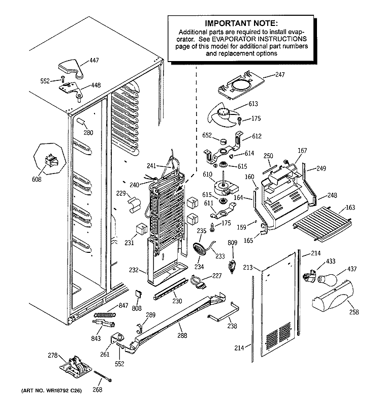 FREEZER SECTION Diagram and Parts List for GSS25LGMEWW  General Electric Refrigerator