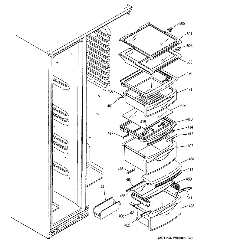 FRESH FOOD SHELVES Diagram and Parts List for GSS25LGMEWW  General Electric Refrigerator