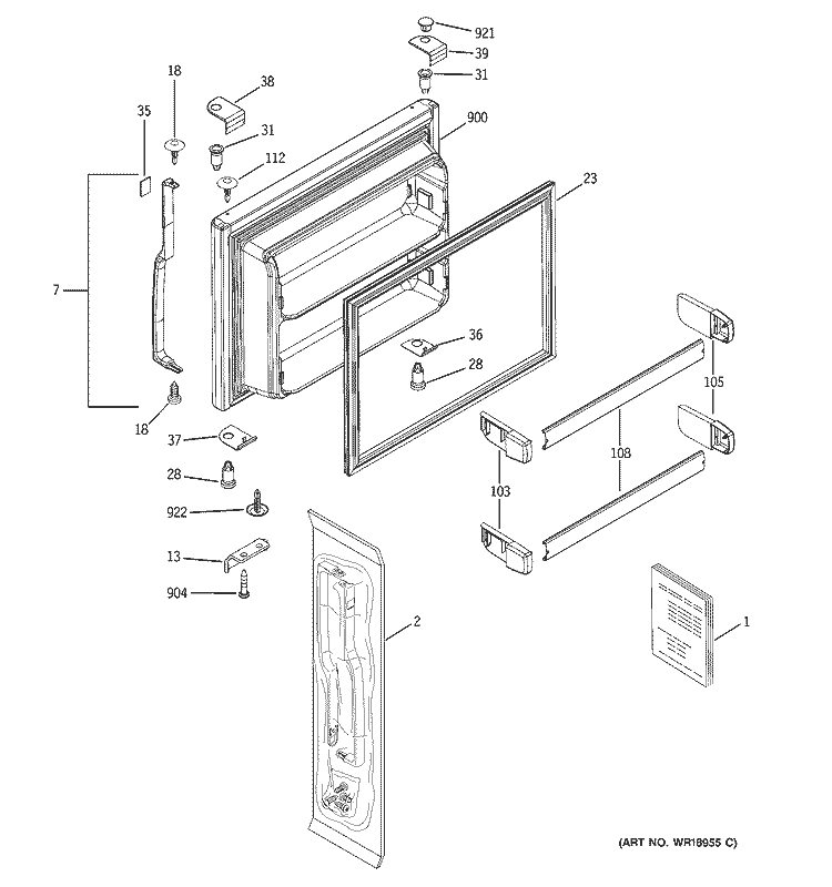 FREEZER DOOR Diagram and Parts List for GTS22FBMARCC  General Electric Refrigerator