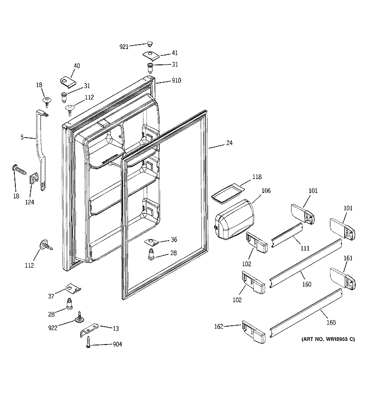 FRESH FOOD DOOR Diagram and Parts List for GTS22FBMARCC  General Electric Refrigerator