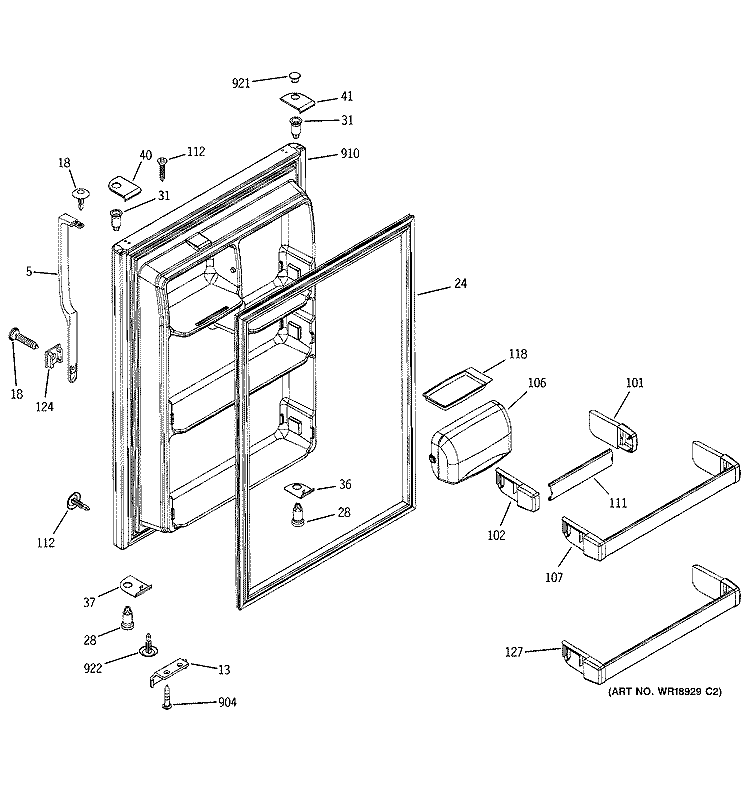 FRESH FOOD DOOR Diagram and Parts List for GTS22IBMARWW  General Electric Refrigerator