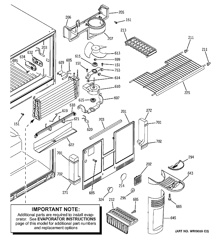 FREEZER SECTION Diagram and Parts List for GTS22IBMARWW  General Electric Refrigerator