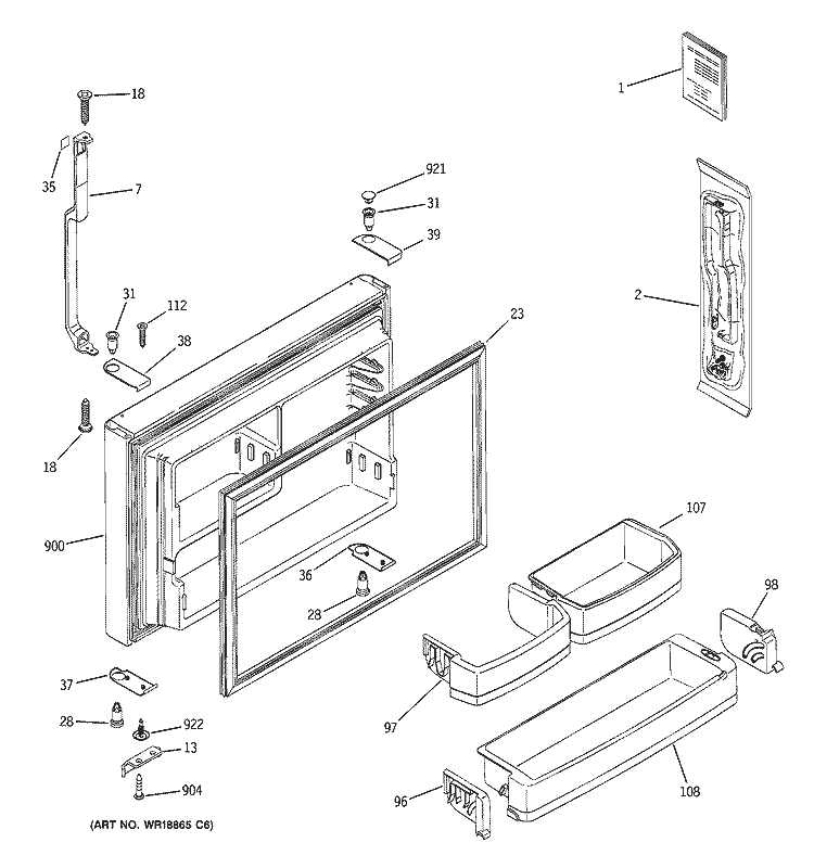 FREEZER DOOR Diagram and Parts List for GTS22SBMARBS  General Electric Refrigerator