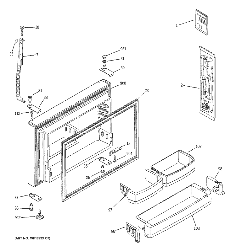 FREEZER DOOR Diagram and Parts List for GTS22KCMARCC  General Electric Refrigerator